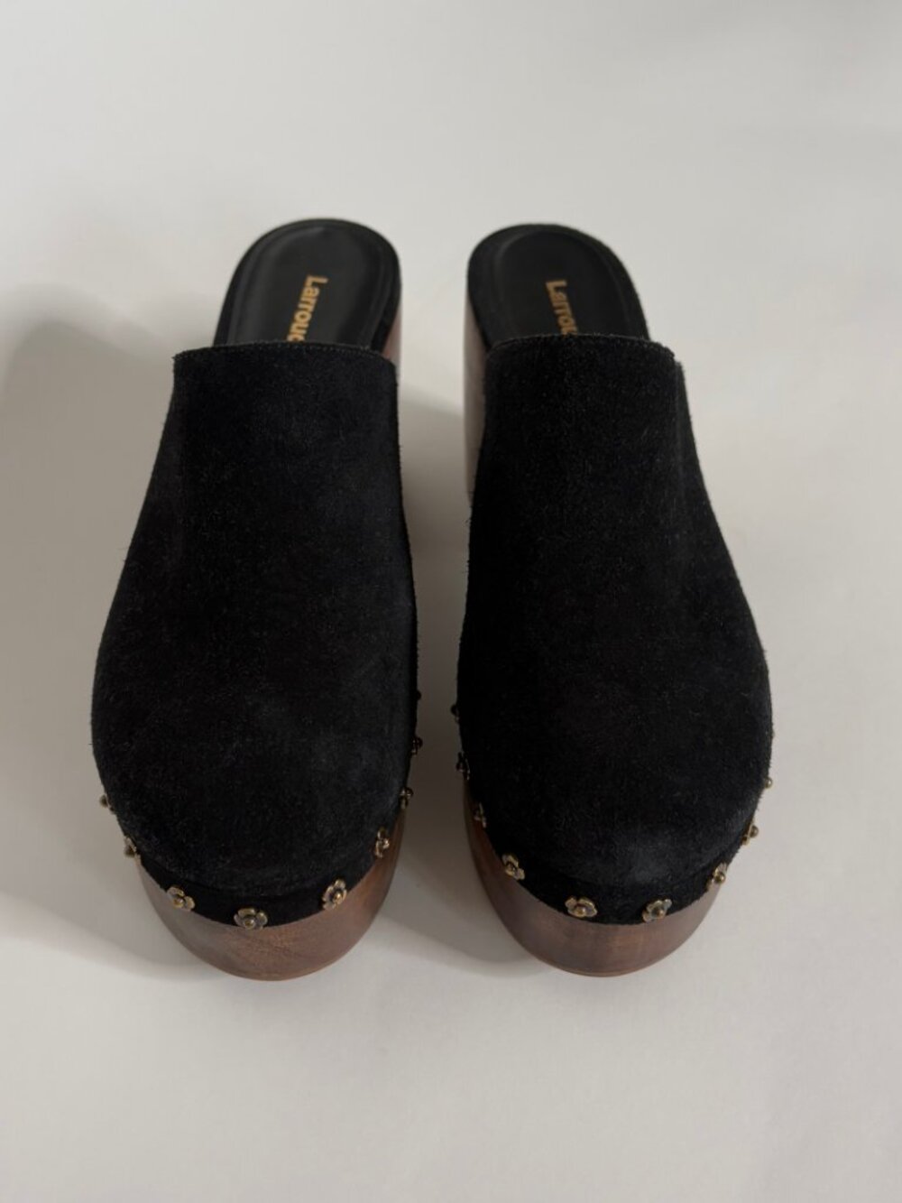 Larroude Miso Wooden Platform Clog In Black Suede - Picture 6 of 7